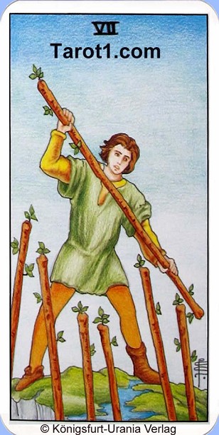 Daily Tarot card tomorrow Seven of Wands, Waite Tarot