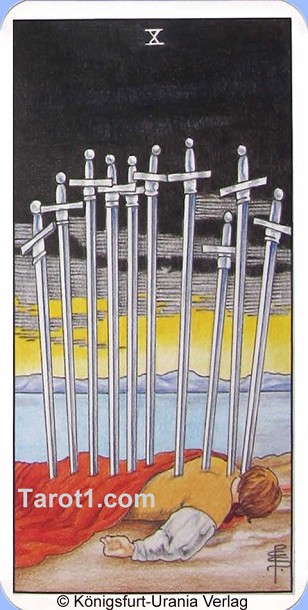 Meaning of Ten of Swords from Rider Waite Tarot